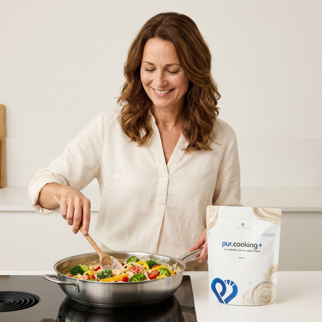 35,6g Protein bei nur 200 Kalorien - pur.cooking+ Sahne von pur-life - Sahneprotein zum Backen und Kochen