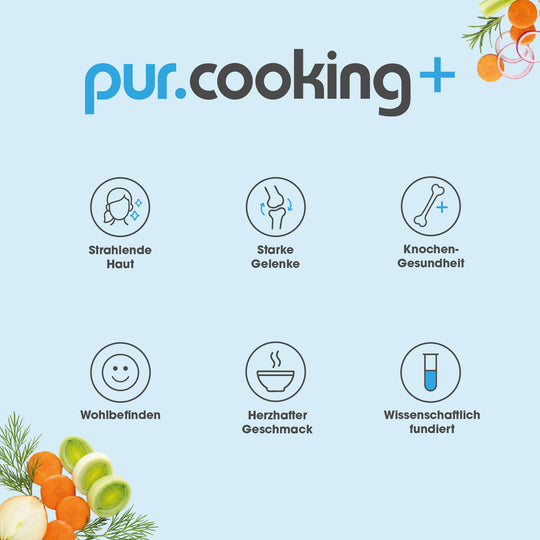 pur.cooking+ Collagen Savoury von pur-life - Hühner-Gemüse-Brühe - Vorteile #geschmack_huhn