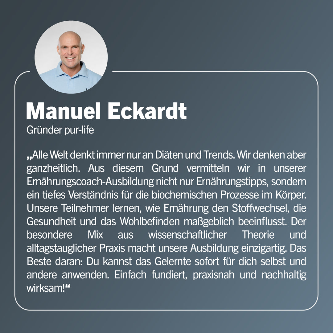 Ernährungscoach B-Lizens Ausbildung von pur-life - Experte - #dauer_3-monate
